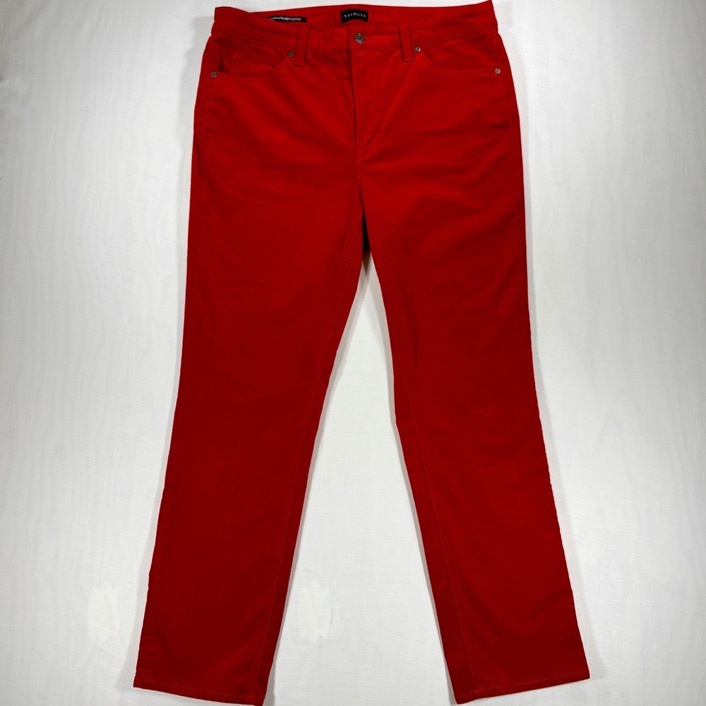 Talbots Red Corduroy Straight Leg Pants Womens 12P Petite High Rise Stretch